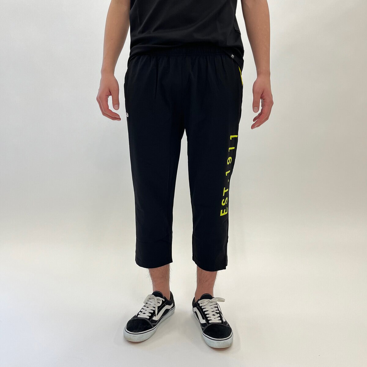 FILA メンズ クロップドパンツ ブラック/イエロー XL