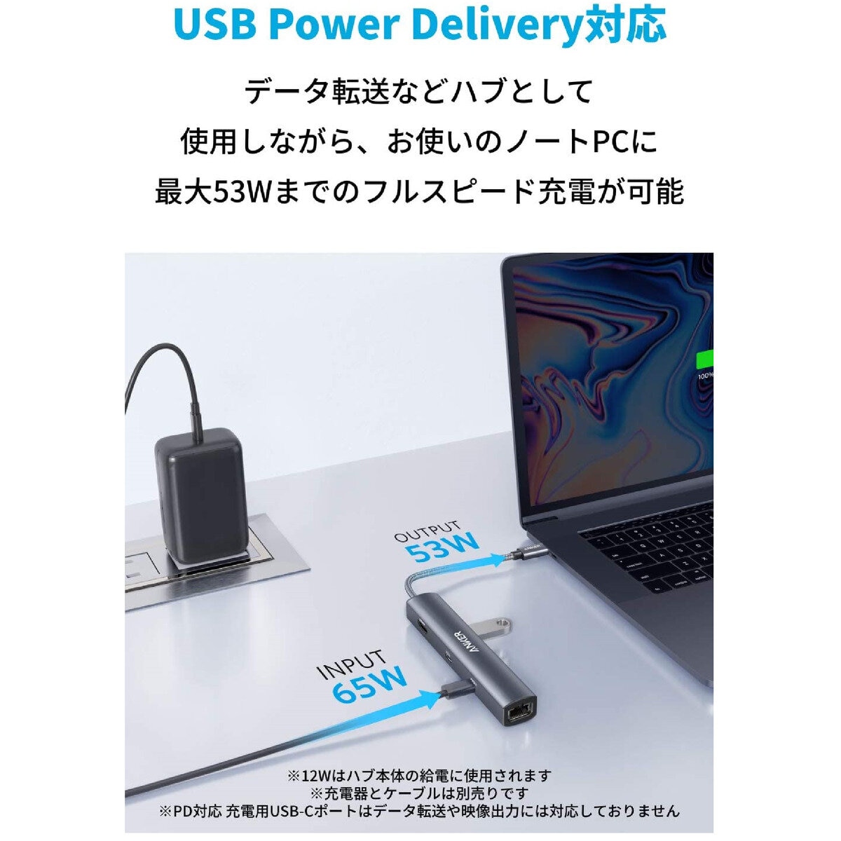 Anker USB-C イーサネットハブ 6ポート 最大出力53W  A8365NA1