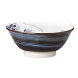 三郷陶器 北斎富士 呉須巻き6.8高台丼 21cm
