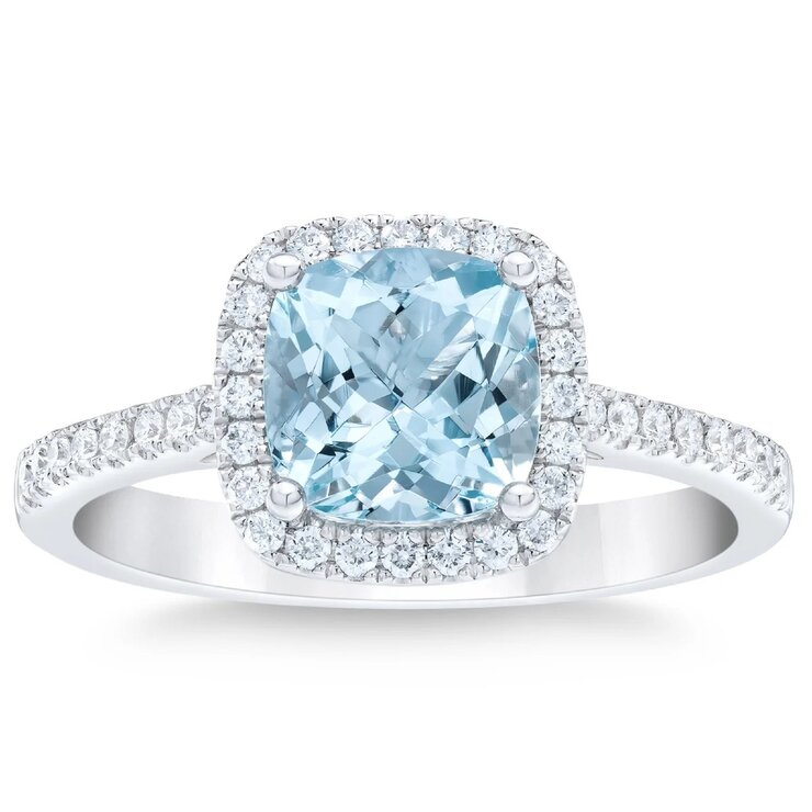 14K ホワイトゴールド 0.20カラット ダイヤモンド & アクアマリン リング 13-14号 14K ホワイトゴールド 0.20カラット ダイヤモンド & アクアマリン リング 13-14号