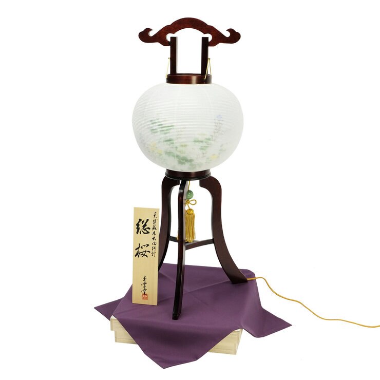 盆提灯 銘木行灯 総桜11号絹二重絵入 桐箱付き