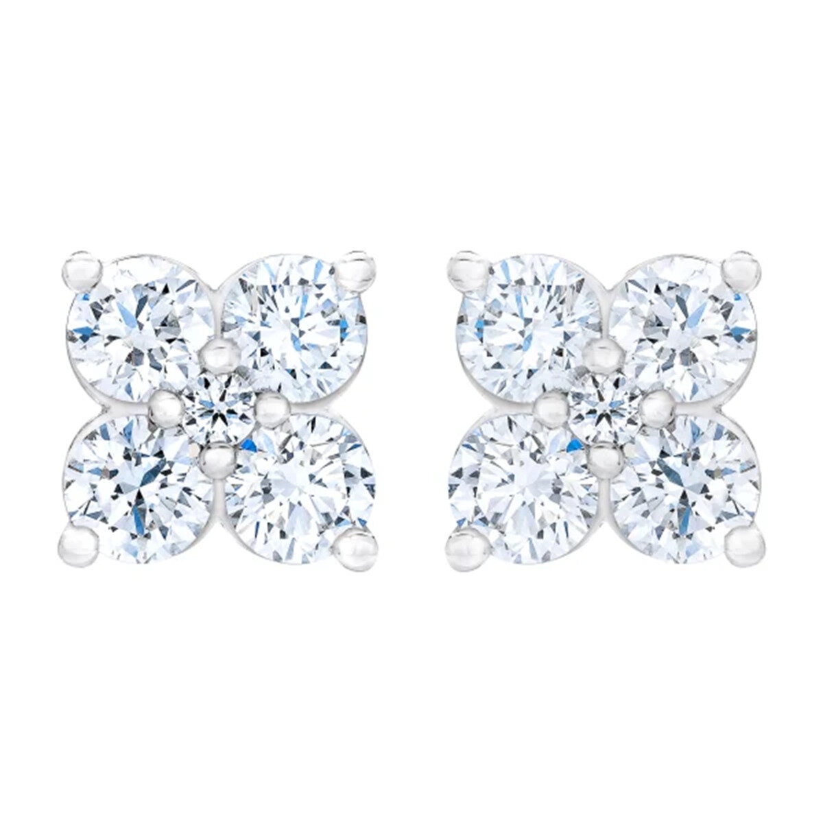 14K ホワイトゴールド 1.00カラット 花柄 ダイヤモンド イヤリング