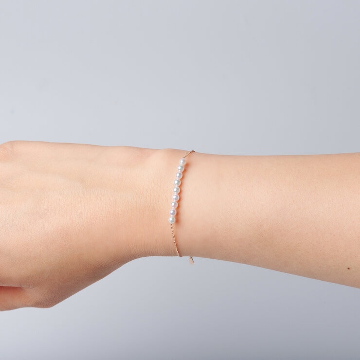 あこやパール 18K ローズゴールド 3.0ｍｍ 9粒 17cm ブレスレット