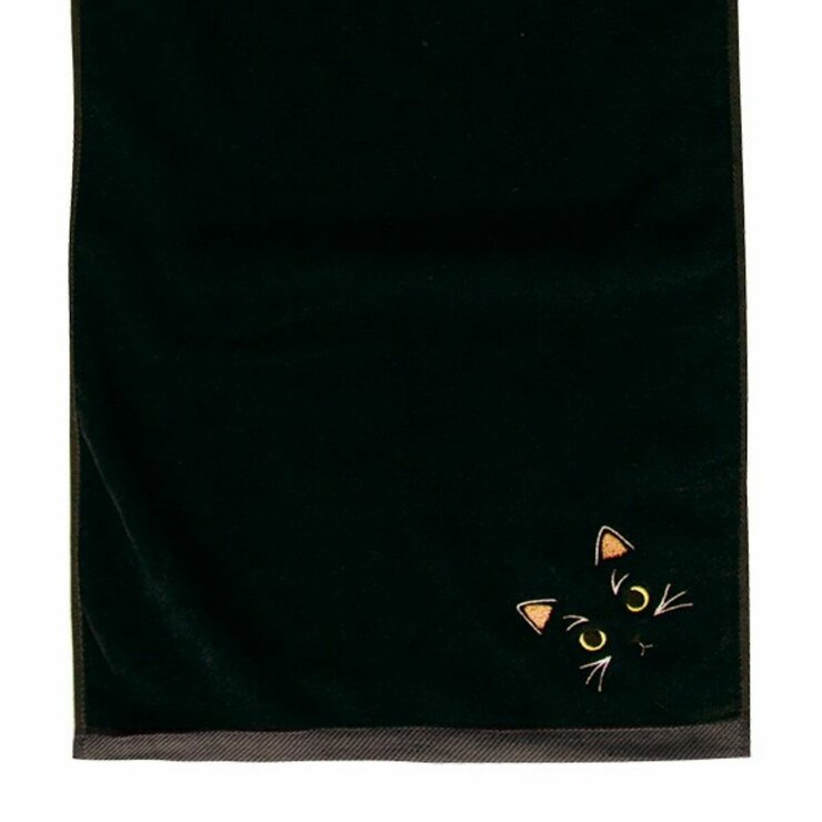 Uchinoko うちのニャンコ毛並ロングフェイスタオル 34cm x 100cm 3枚組 黒猫/ブラック