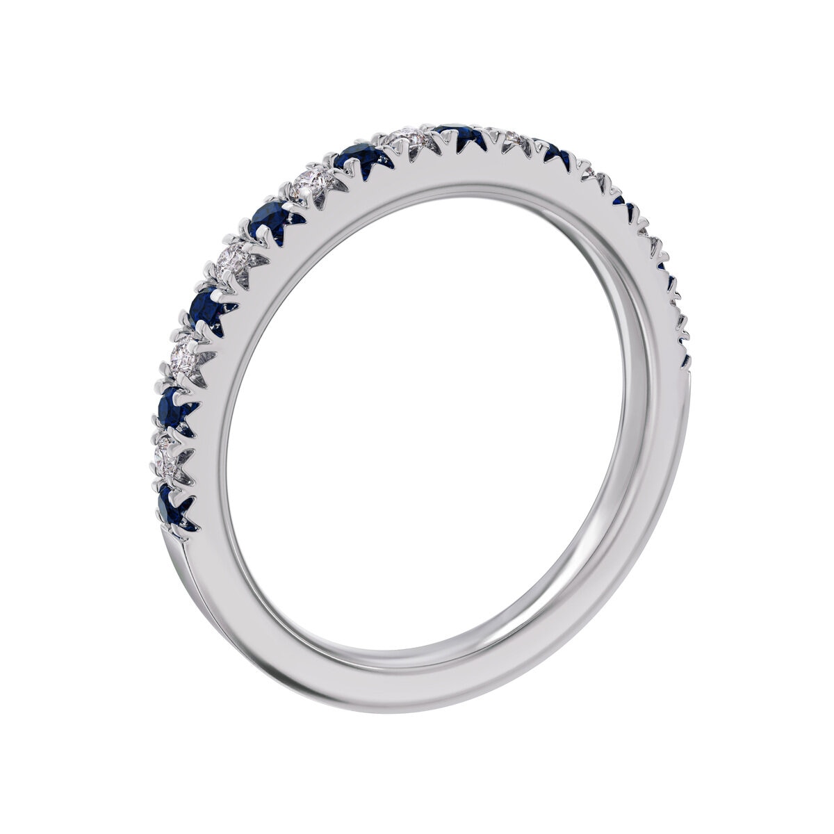18K ホワイトゴールド 0.15カラット ダイヤモンド & ブルーサファイヤ リング