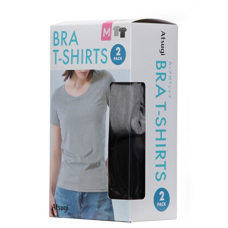 アツギ カップ付Tシャツ 2枚組 グレー/ブラック M