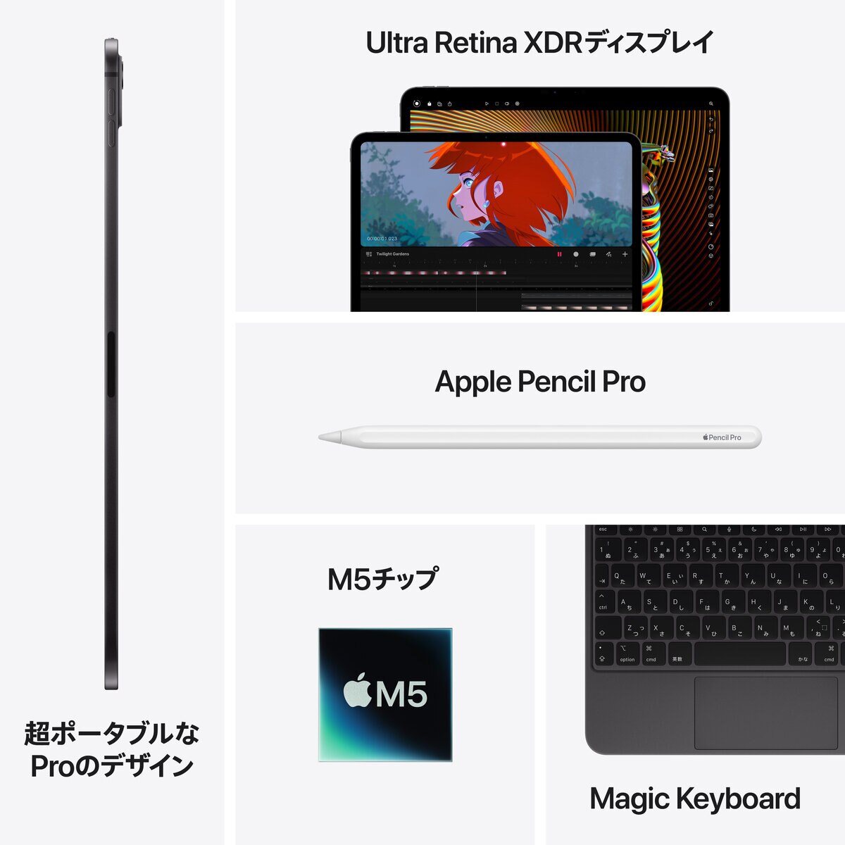 【美品】Apple iPad Pro 13インチ 256GB 13インチiPad Pro Wi‑Fiモデル 256GB（標準ガラス搭載）- スペース