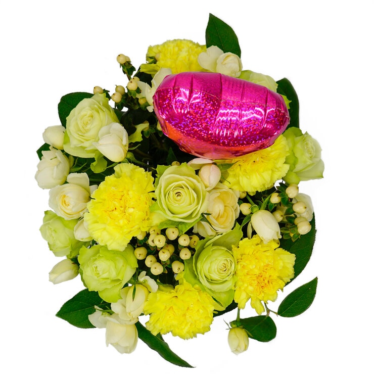 ハートバルーンアレンジメント ホワイトイエロー