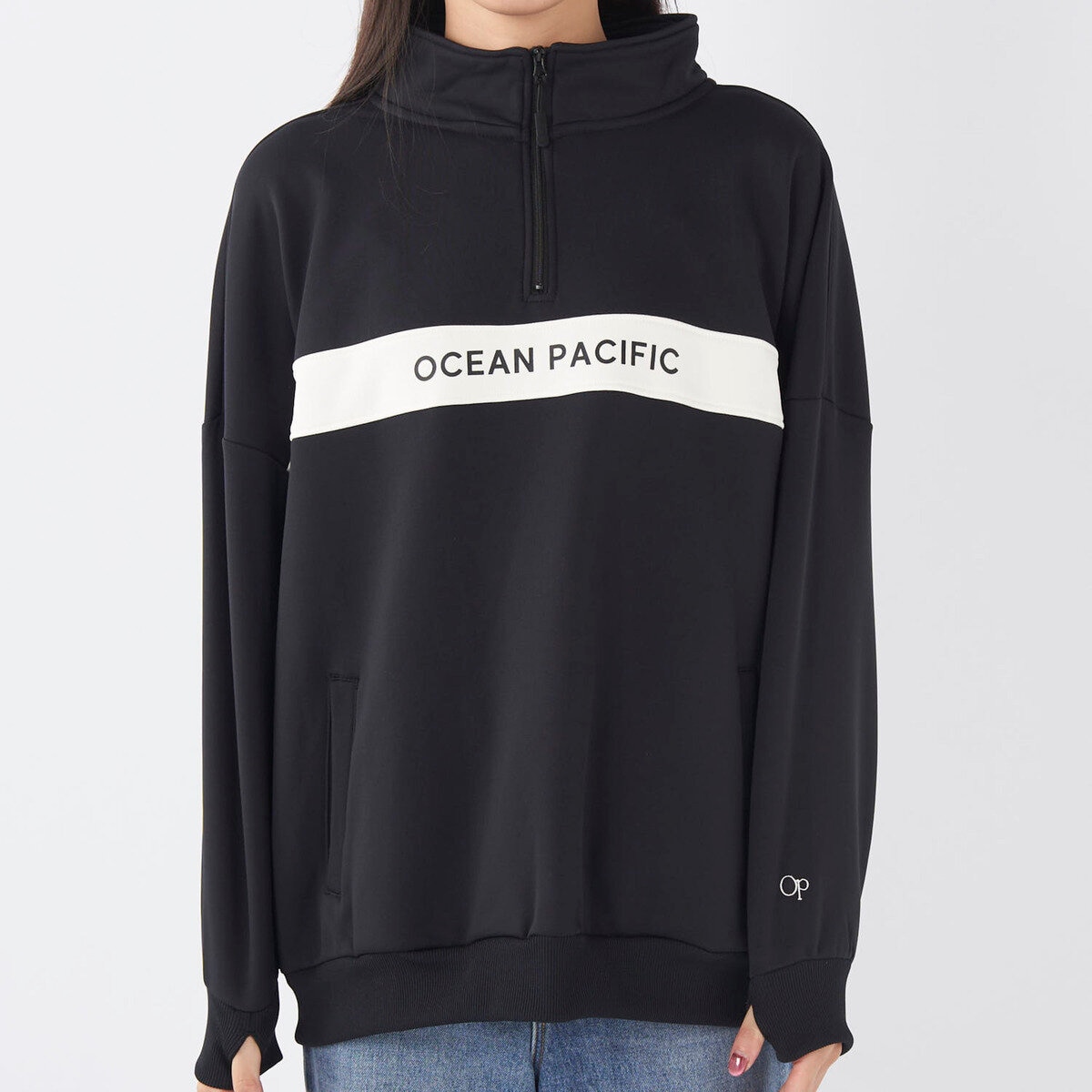 オーシャンパシフィック レディース ハーフジップ スウェットシャツ ブラック L