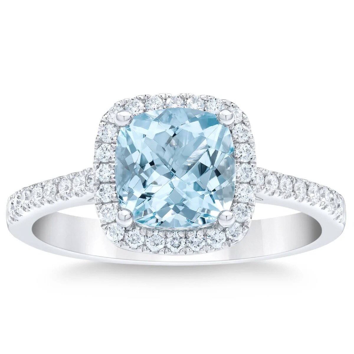 14K ホワイトゴールド 0.20カラット ダイヤモンド & アクアマリン リング 13-14号 14K ホワイトゴールド 0.20カラット ダイヤモンド & アクアマリン リング 13-14号