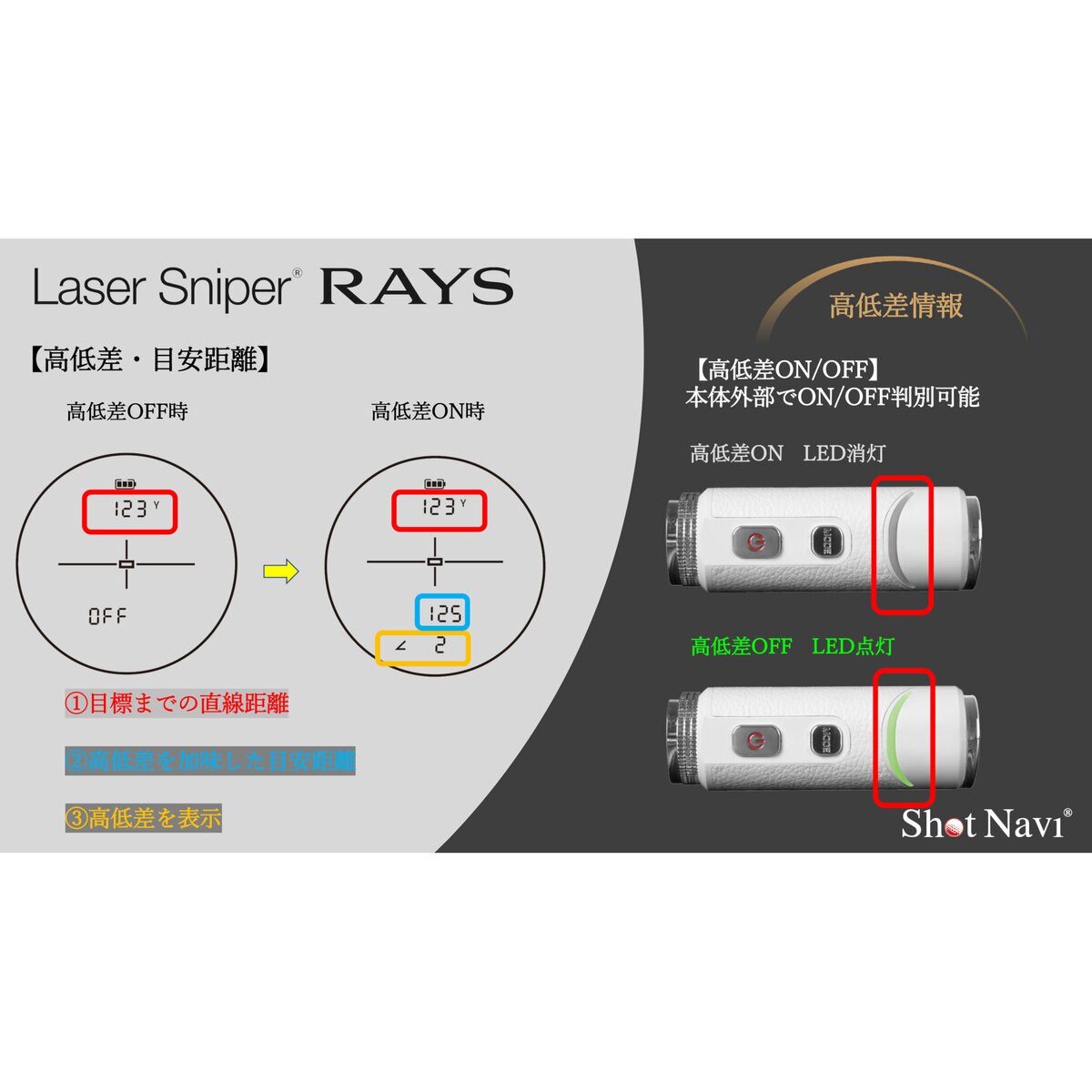 ショットナビ レーザースナイパー レイズ ゴルフ用 レーザー距離計測器 ブラック