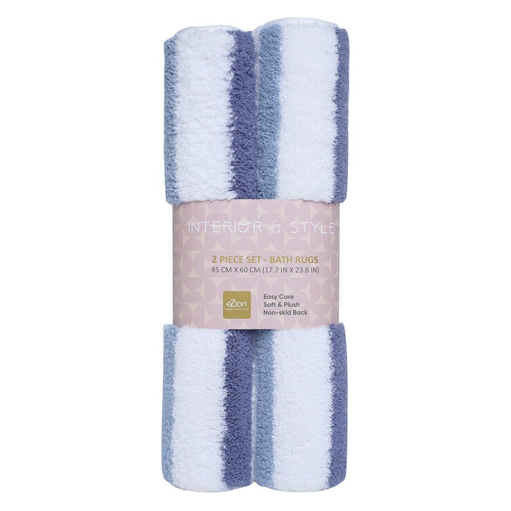 WELHOME バスラグ 45cm x 60cm 2個パック ブルーストライプ