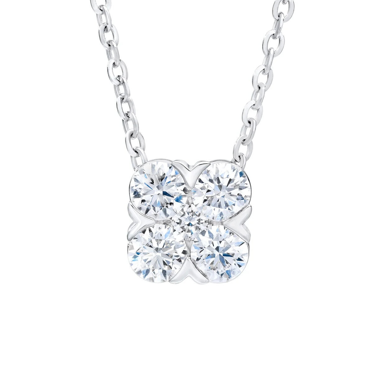 14K ホワイトゴールド 1.25カラット ダイヤモンド クローバー ネックレス