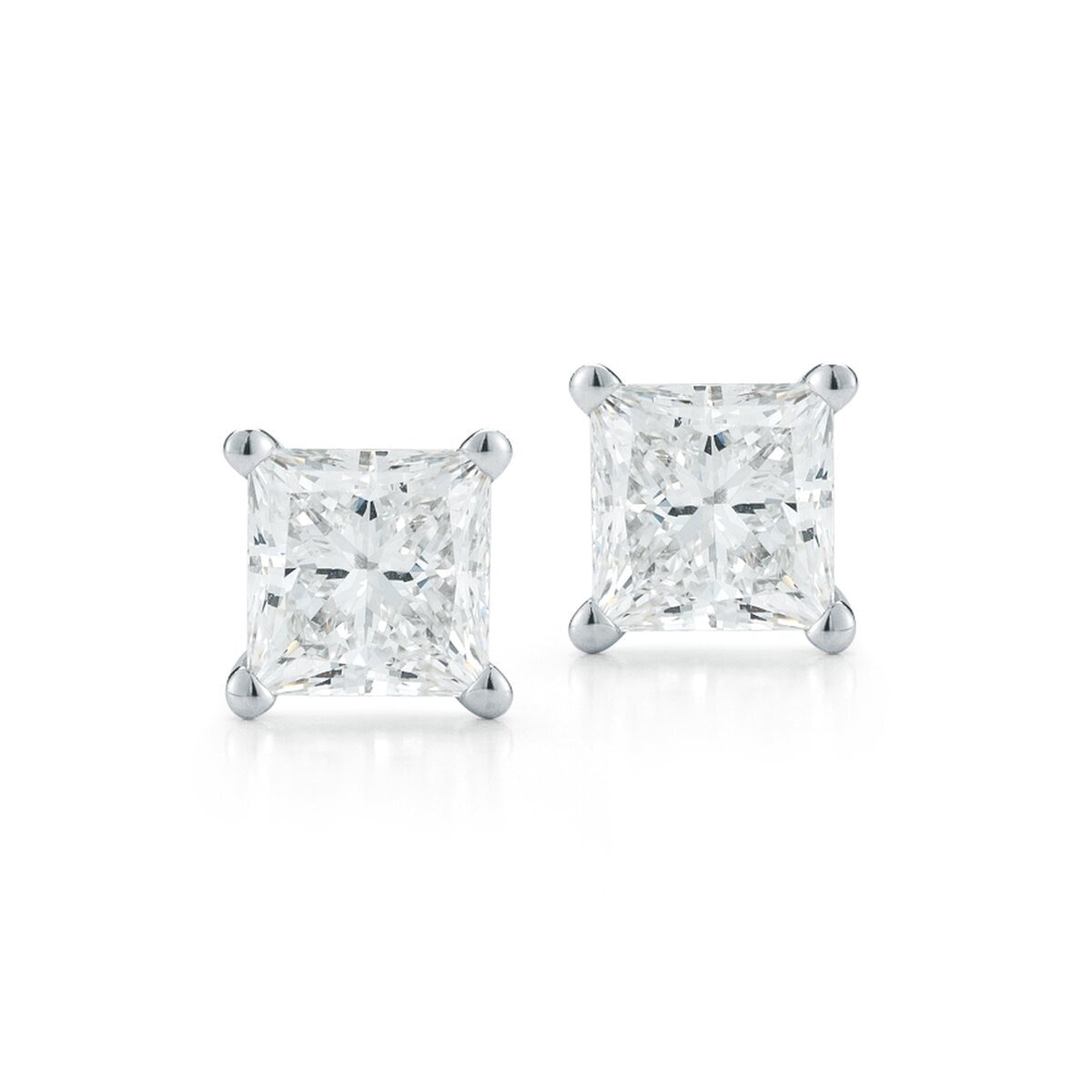 18K White Gold 1.00CT Princess cut Diamond Earrings