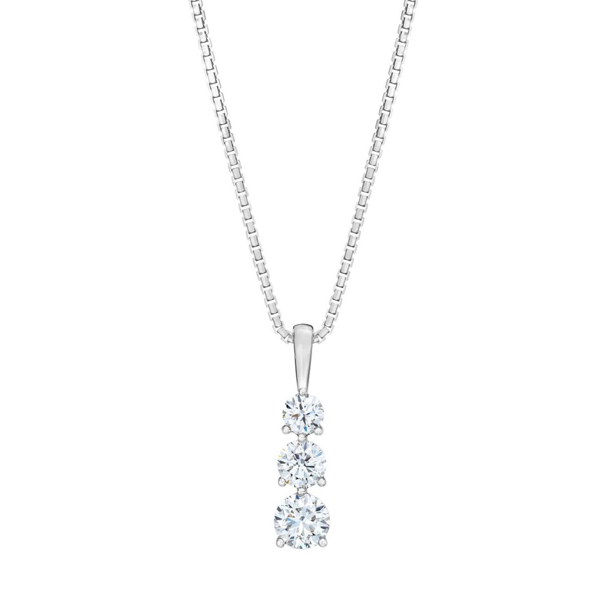 14K ホワイトゴールド 1.00カラット ダイヤモンド 3石 ペンダント ネックレス