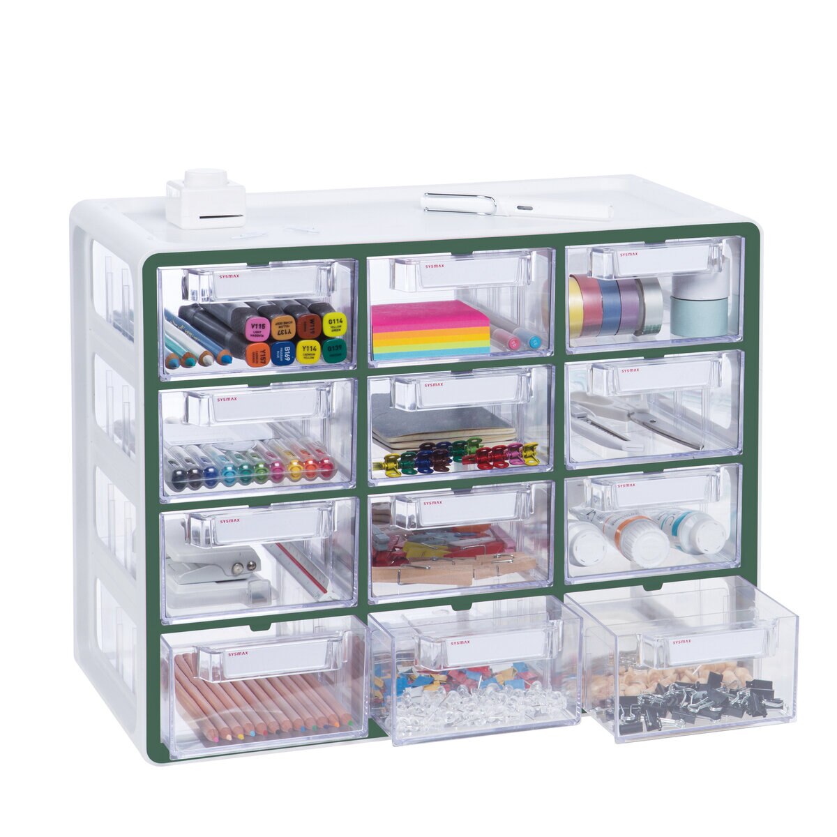 シスマックス 小物収納キャビネット 引き出し12個 グリーン