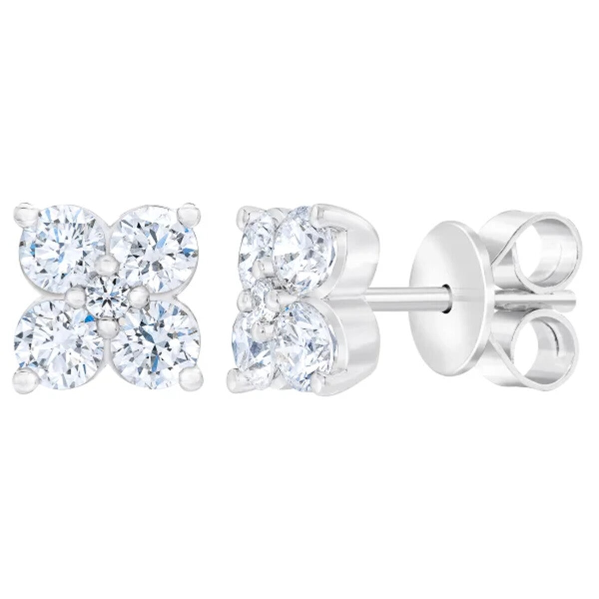 14K ホワイトゴールド 1.00カラット 花柄 ダイヤモンド イヤリング