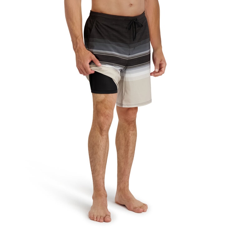 カークランドシグネチャー メンズ 水着ショーツ ブラックホライズンストライプ S