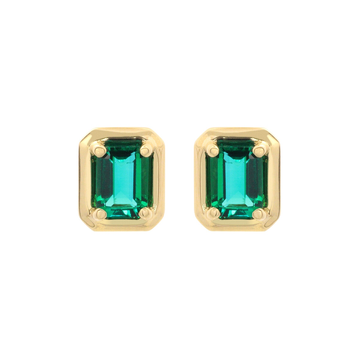 18K イエローゴールド エメラルドカット 合成エメラルド ピアス