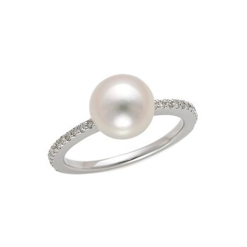 あこやパール 18K ホワイトゴールド パール 8.5mm & ダイヤモンド 0.20カラット リング