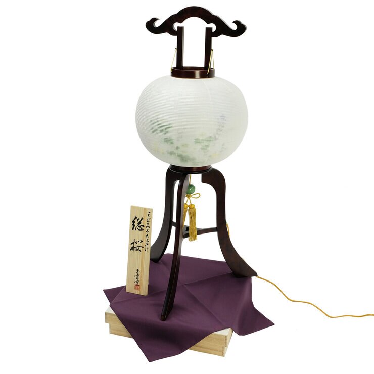 盆提灯 銘木行灯 総桜12号絹二重絵入 桐箱付き