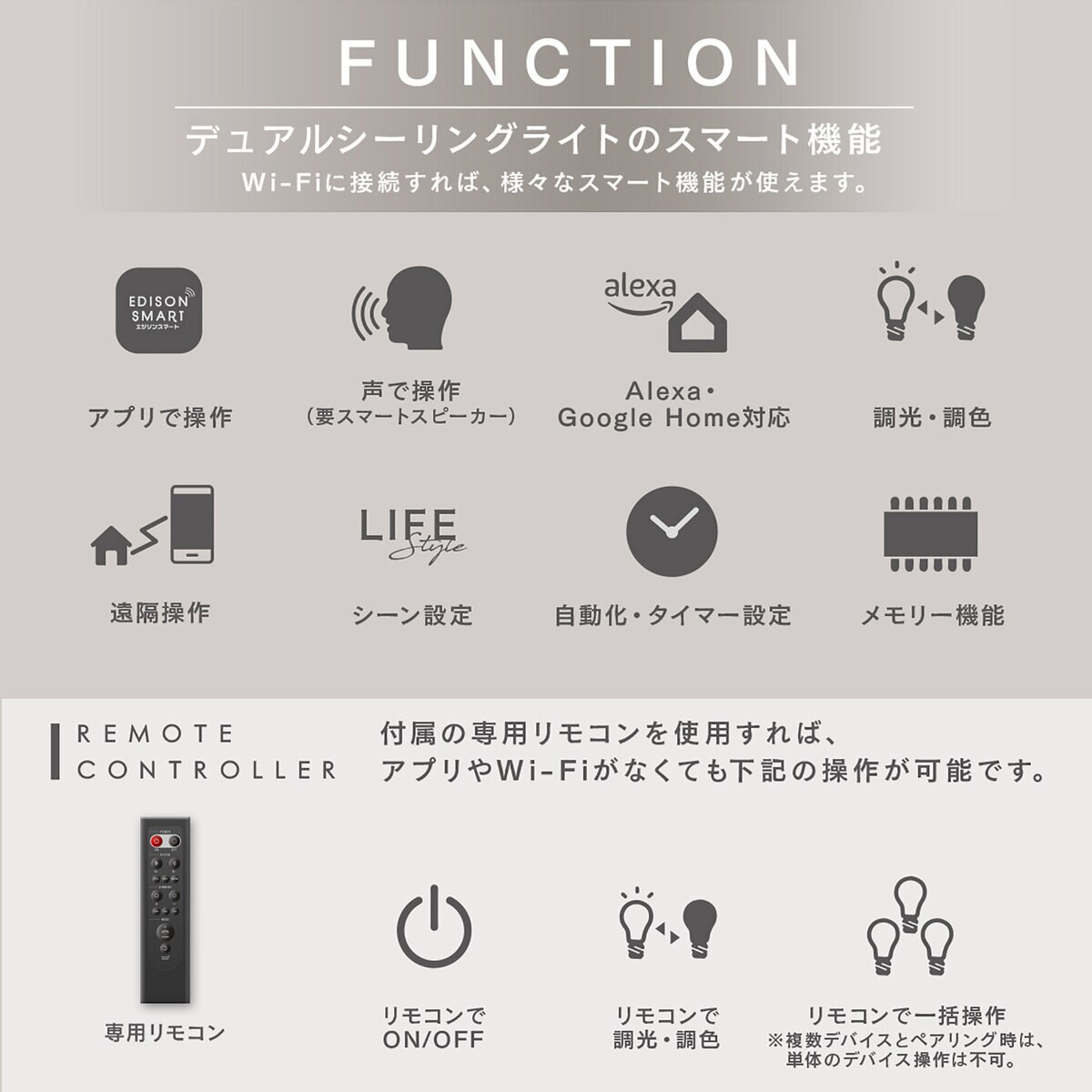 Edison Smart（エジソンスマート）デュアルシーリングライト（無線式）ホワイトDBC-RF50BKWH