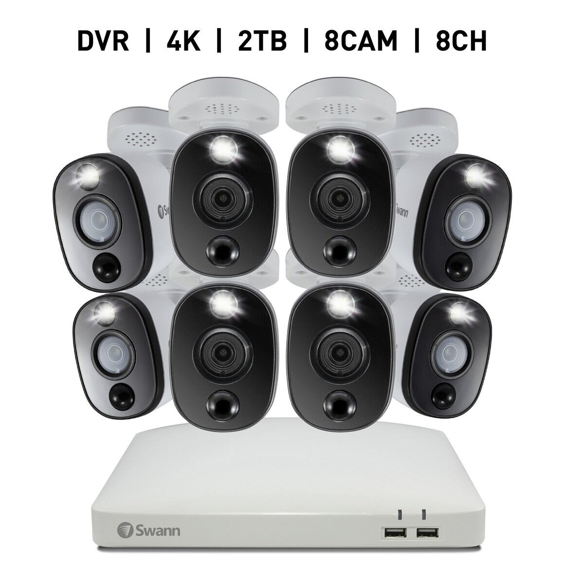 Swann 8CH 4K DVRシステム 2TB 警告ライト バレット型 カメラ8台