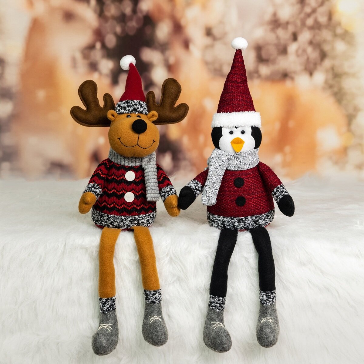 クリスマス シェルフシッター ぬいぐるみ2個セット トナカイ & ペンギン