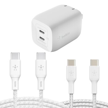 Belkin 2ポート急速充電器 + ケーブル USB-C to USB-C（100W／60W） 3点セット