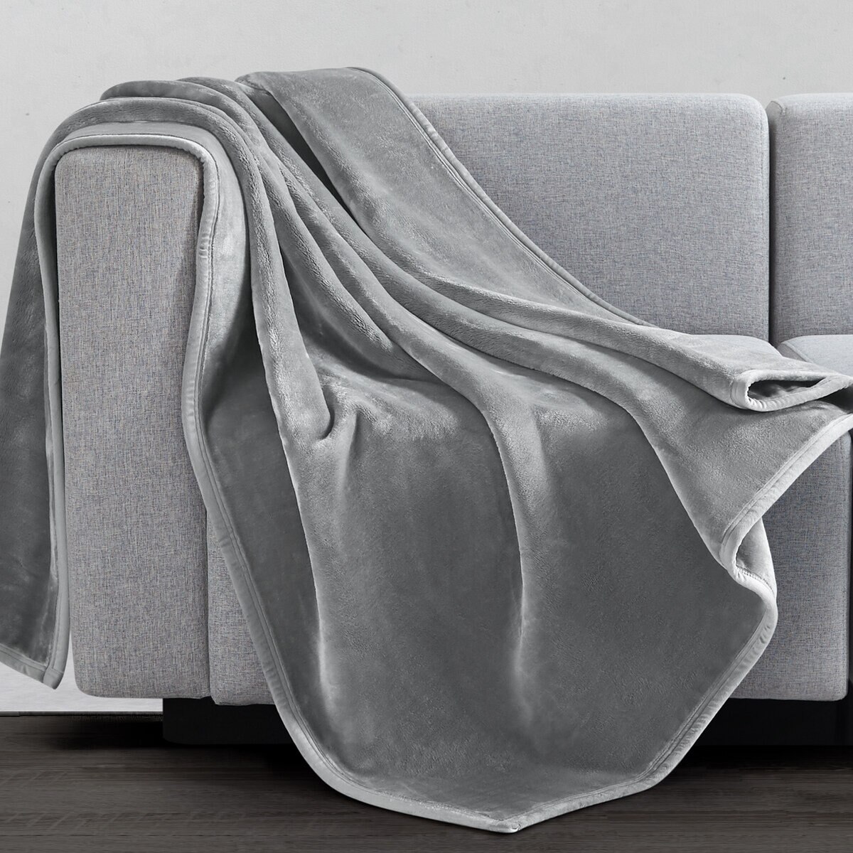 フランネル 大判ひざ掛け 152cm x 177cm ライトグレー
