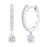 14K ホワイトゴールド 1.00カラット ラウンドカット ダイヤモンド ダングルフープピアス