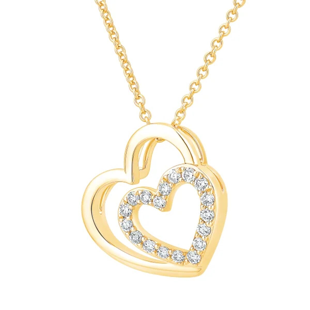 14K イエローゴールド 0.15カラット ダイヤモンド ハートネックレス