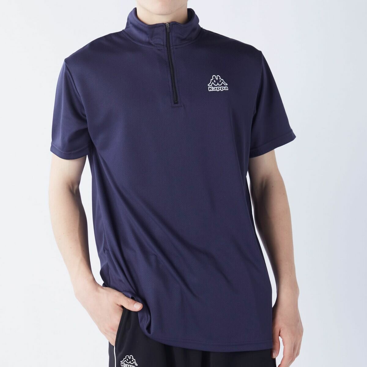 カッパ メンズ ハーフジップ 半袖 Tシャツ / ネイビー / LL