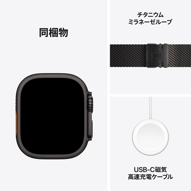 Apple Watch Ultra 3 Cellular 49mmブラックチタニウムケースとブラックチタニウムミラネーゼループ - S