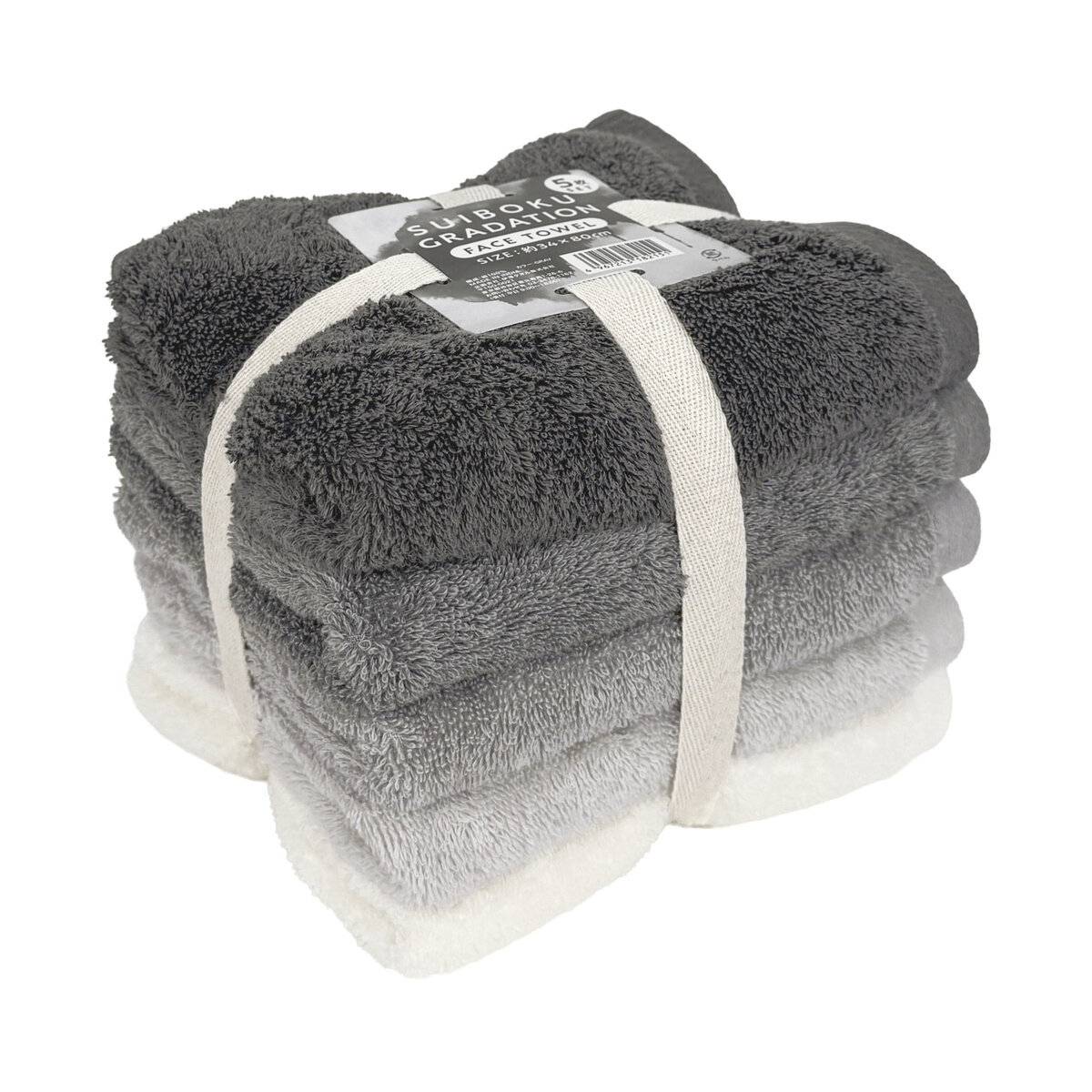 グラデーションフェイスタオル 34cm x 80cm 5枚組