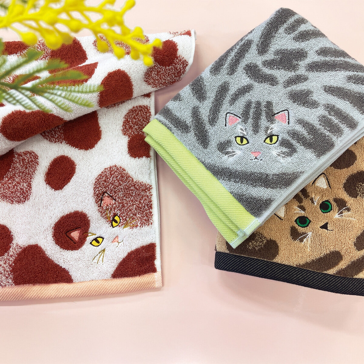 Uchinoko うちのニャンコ毛並ロングフェイスタオル 34cm x 100cm 3枚組