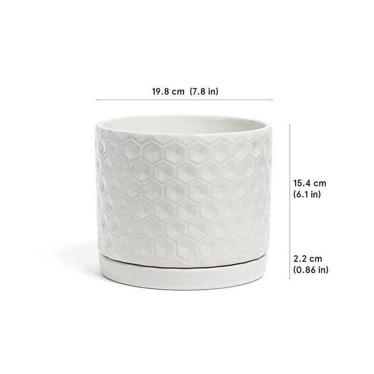 オーバー&バック ハニカム セラミックプランター 直径20cm x 高16.5cm 2個セット ホワイト&グレー オーバー&バック ハニカム セラミックプランター 直径20cm x 高16.5cm 2個セット ホワイト&グレー