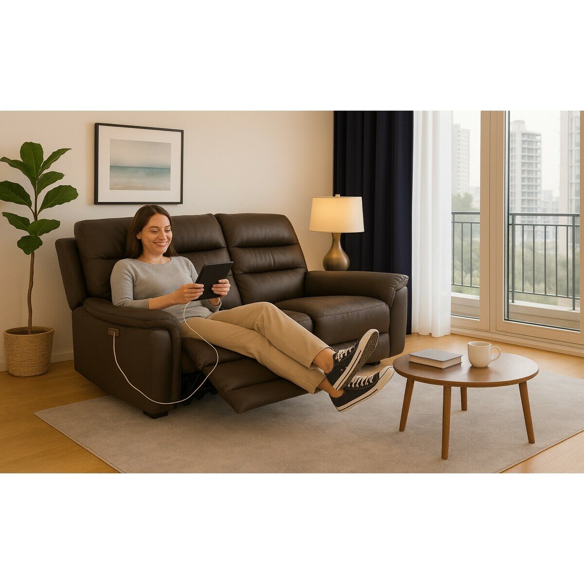 HTL 電動リクライニングソファ ダークチョコレート