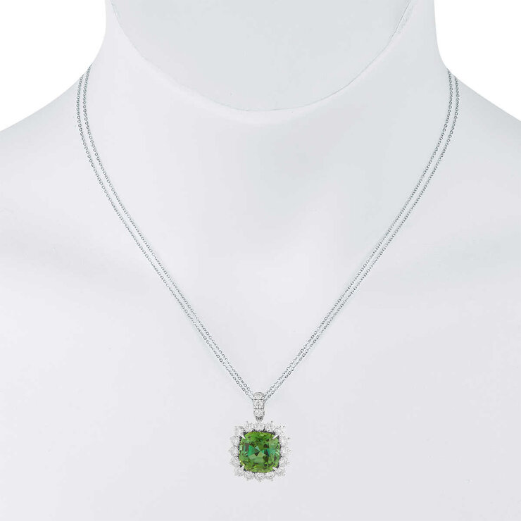 18K ホワイトゴールド クッションカット トルマリン&ダイヤモンド ペンダント 18K ホワイトゴールド クッションカット トルマリン&ダイヤモンド ペンダント