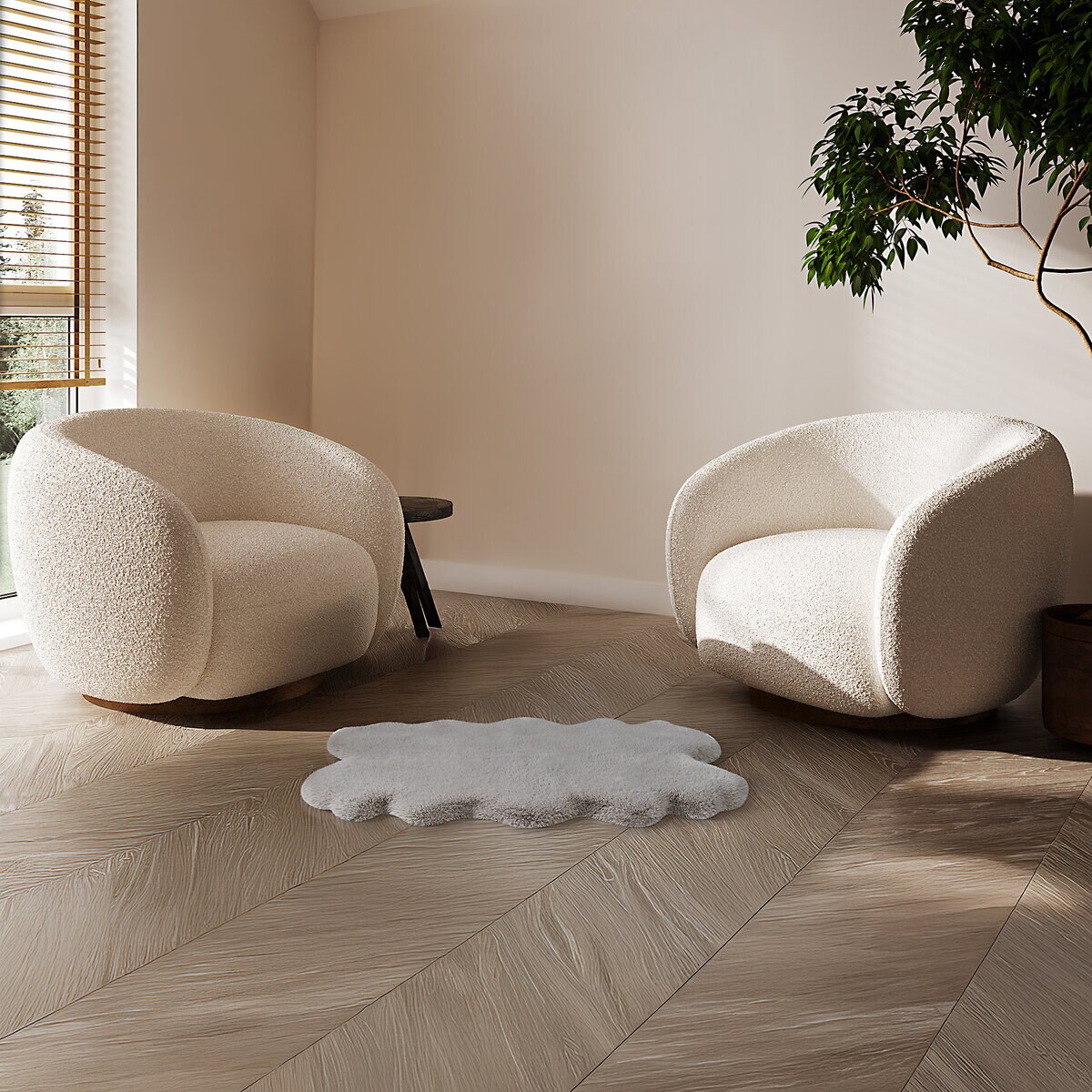 Mon Chateau フェイクファーラグ 60 x 99cm グレーソリッド