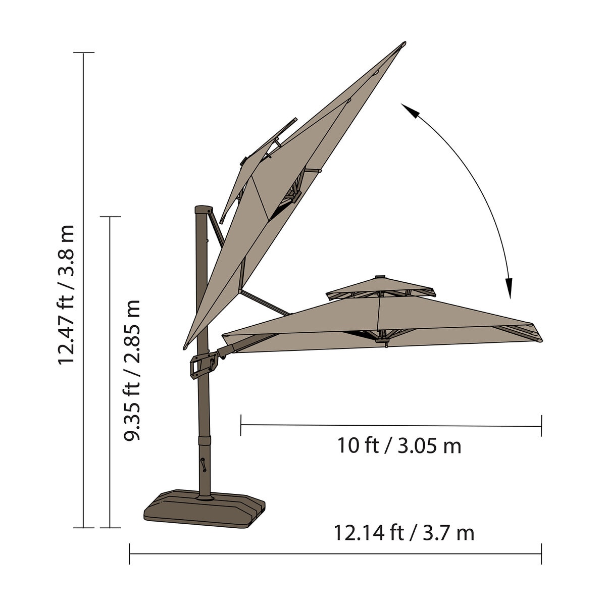 シーズンズセントリー 10フィート (3m) スクエア LED付 カンチレバー式 パラソル