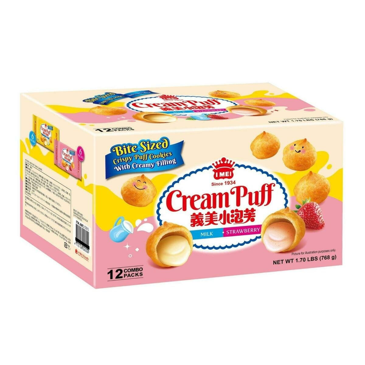 I-MEI Cream Puff Strawberry & Milk Flavor 64g x 12