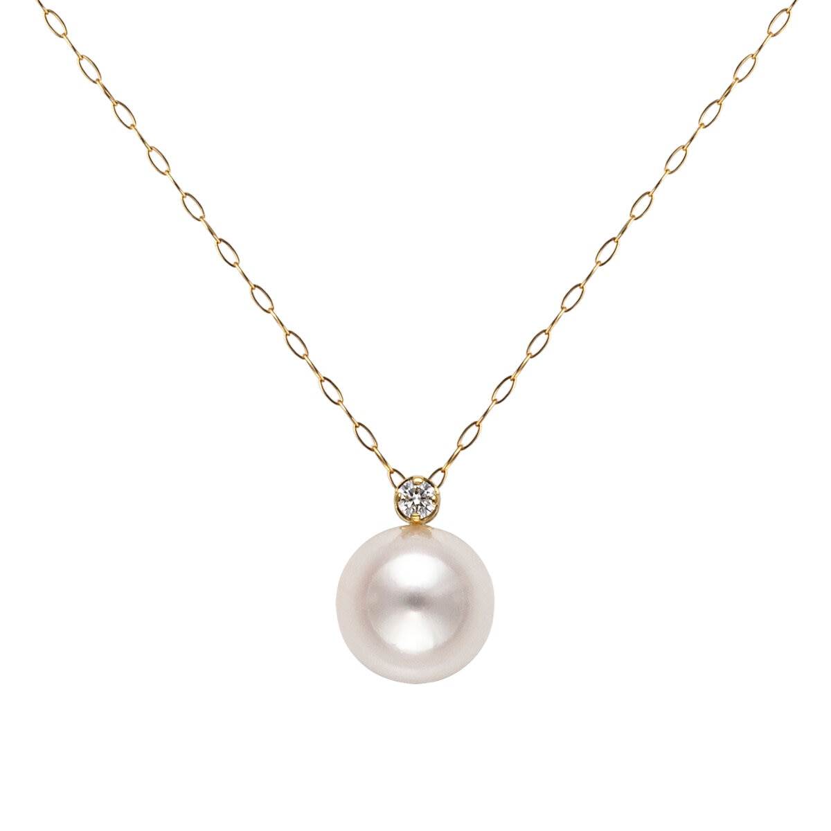 18K イエローゴールド あこや パール 7.5mm ＆ ダイヤモンド 0.03カラット ネックレス