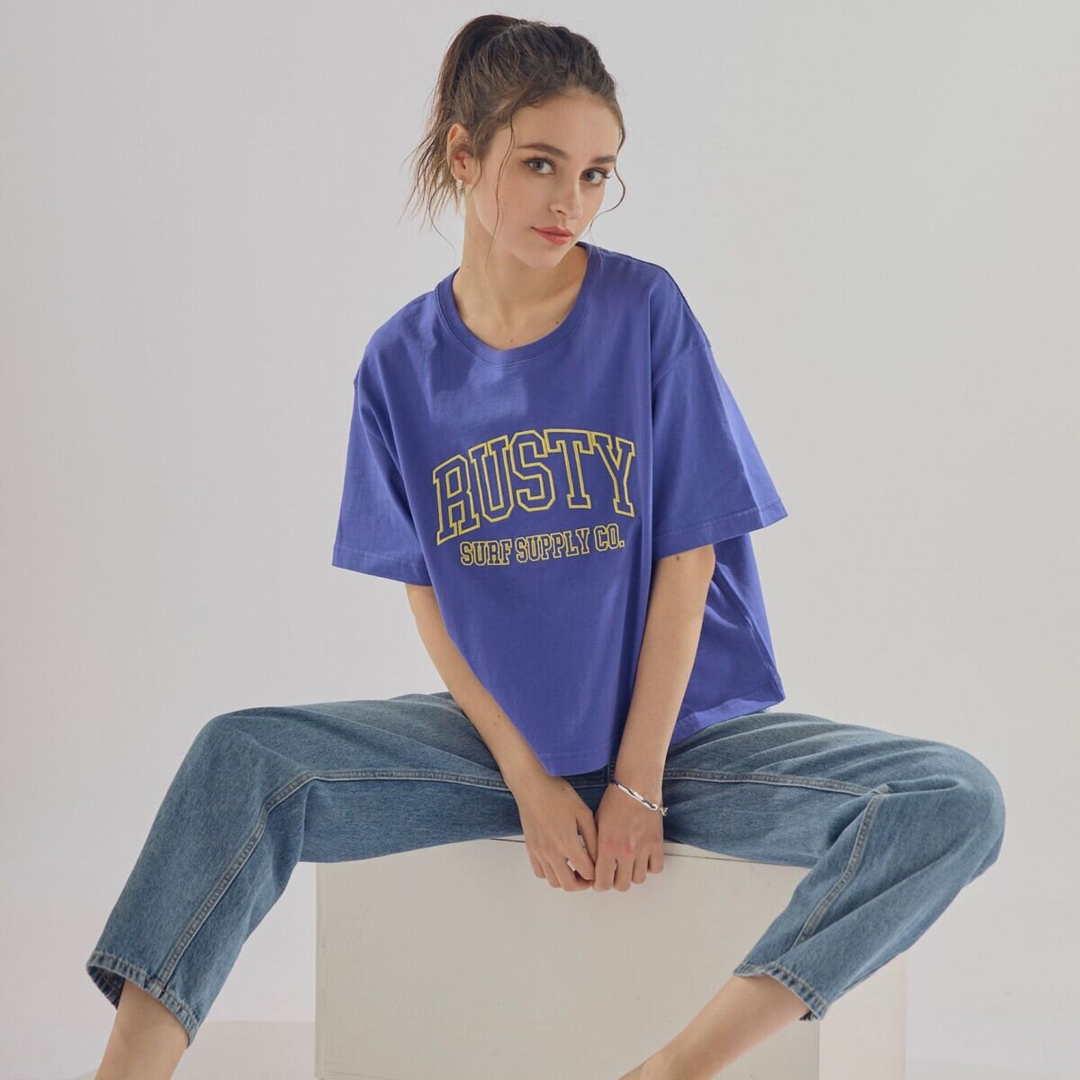 ラスティ レディース 半袖Tシャツ ブルー M