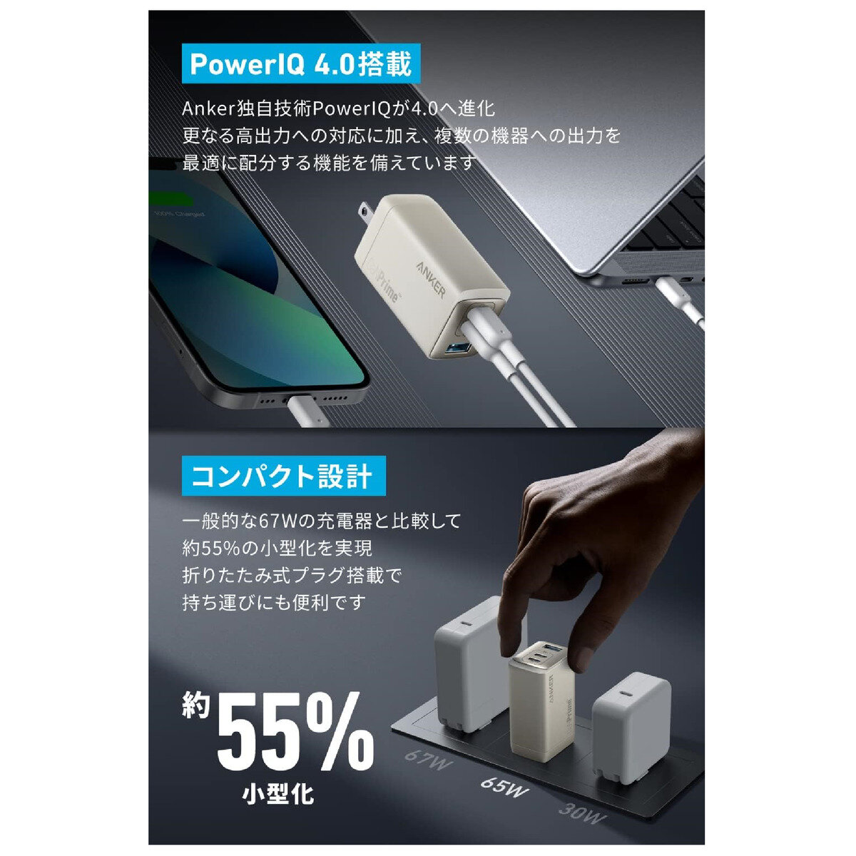 Anker（アンカー）735 GaNPrime 急速充電器 3ポート 最大出力65W