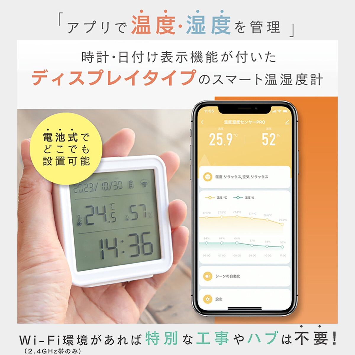 Edison Smart（エジソンスマート）温度湿度センサーPRO DTS-TH09WH