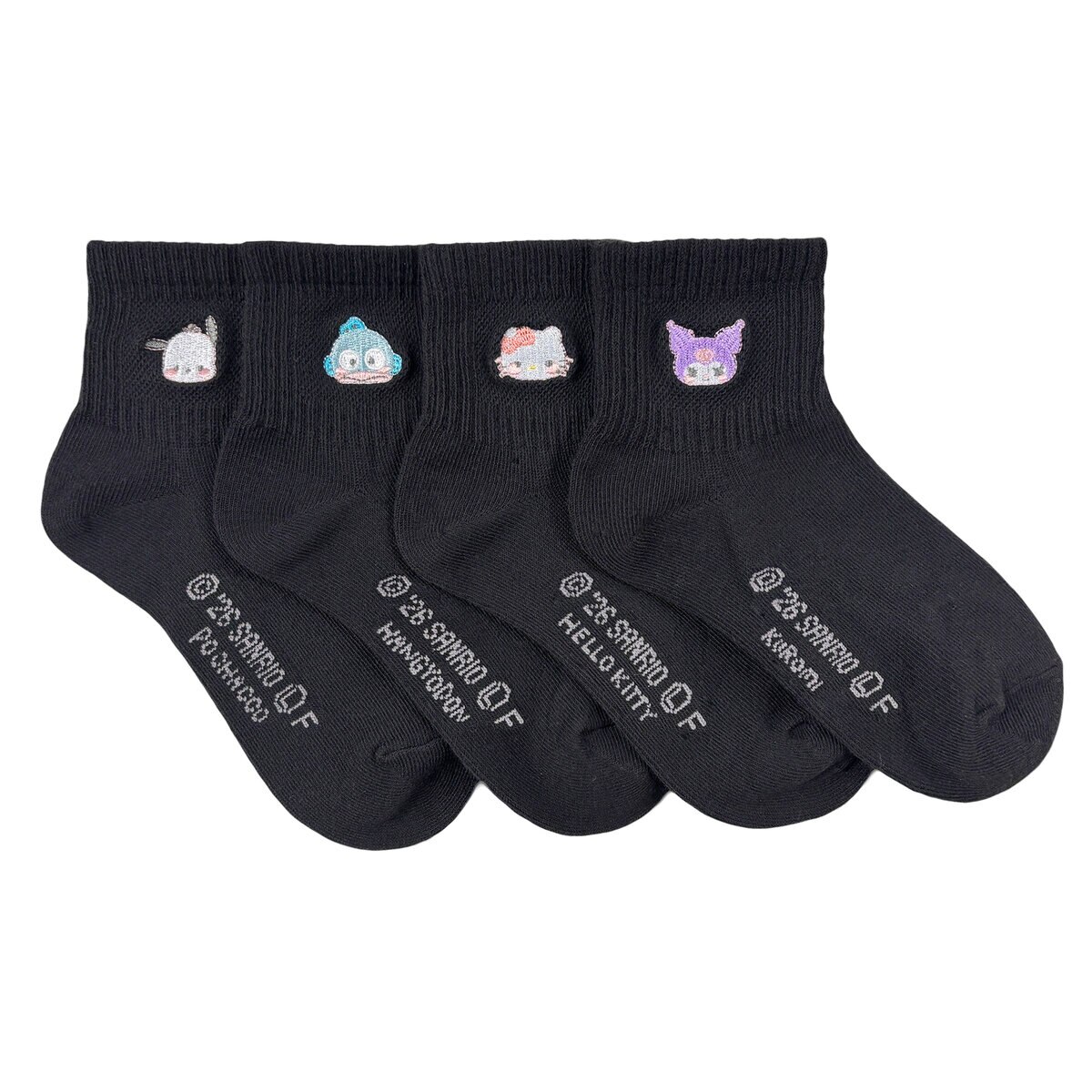 サンリオ スクール ソックス 4足組 ブラック ハローキティ/ポチャッコ/ハンギョドン/クロミ