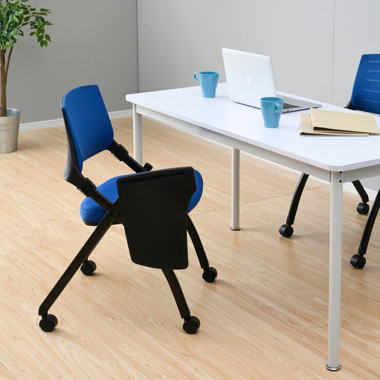 YAMAZEN キャスター付きミーティングチェア メモ台付き ブルー