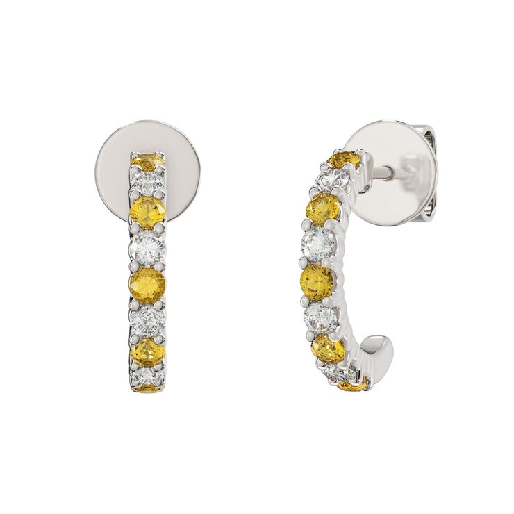 14K ホワイトゴールド 0.29カラット ダイヤモンド / シトリン Jフープピアス 14K ホワイトゴールド 0.29カラット ダイヤモンド / シトリン Jフープピアス