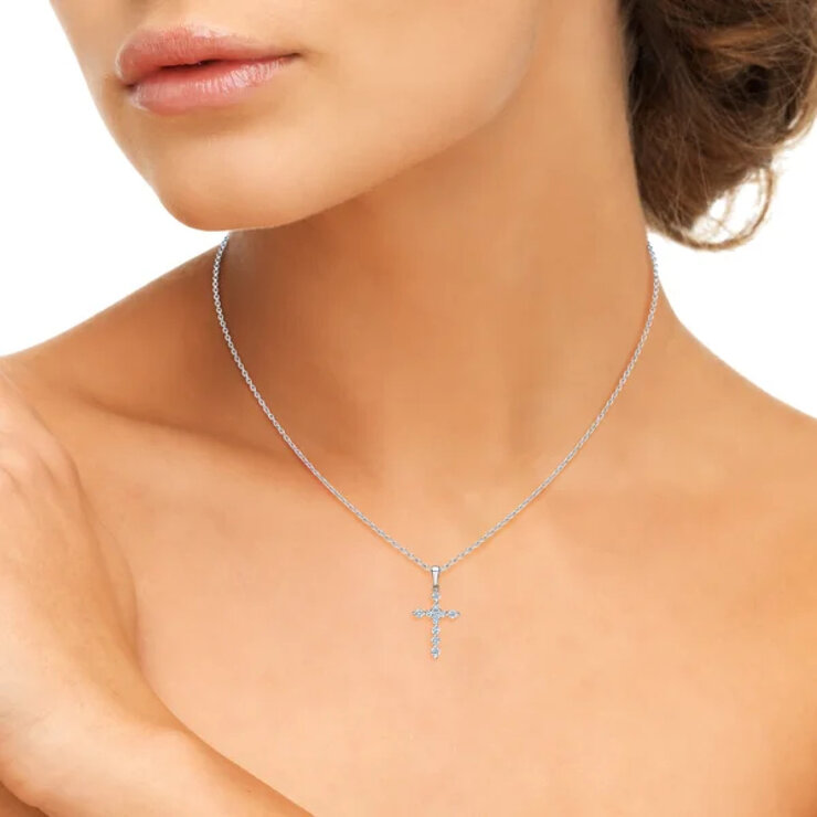 14K ホワイトゴールド 0.43カラット クロス ペンダント